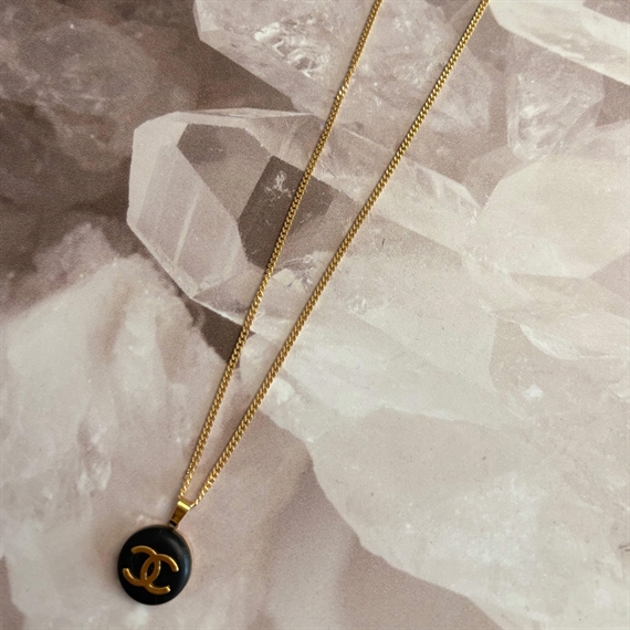 Vintage Treasures Halskæde M. Chanelknap, Sort/Guld
